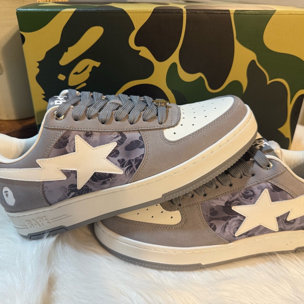 Bape Gray and White Star Sneakers